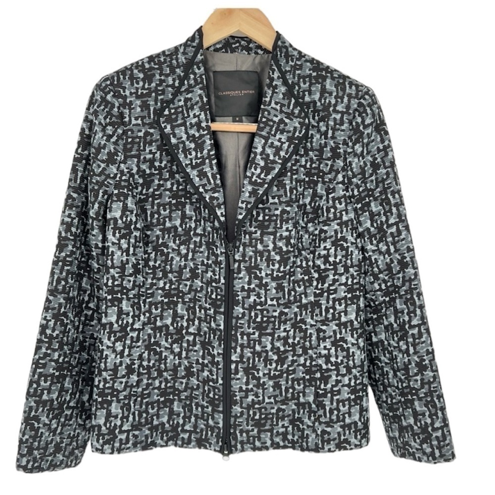 Classiques Entier Gray Black Silk‎ Lined Full Zip Coat Jacket Women’s